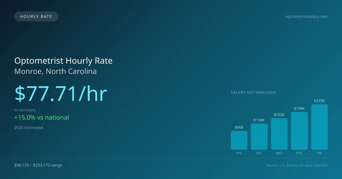 Optometrist Hourly Rate in Monroe, NC — 2026 est., based on 2025 BLS