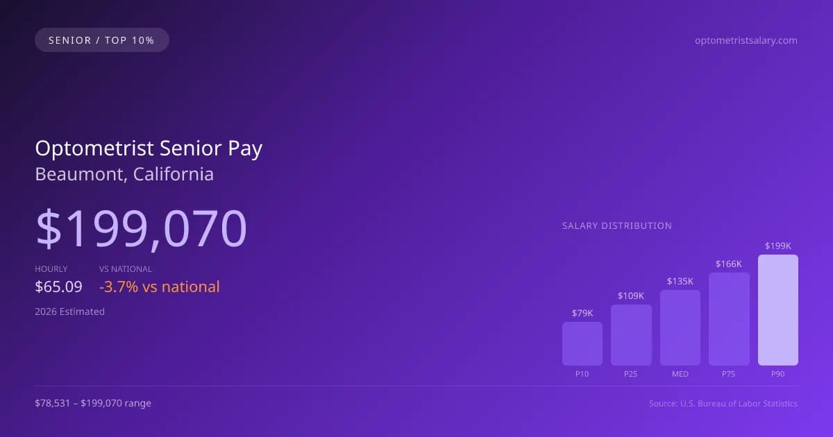 Optometrist Senior Salary in Beaumont, CA — 2026 est., based on 2025 BLS